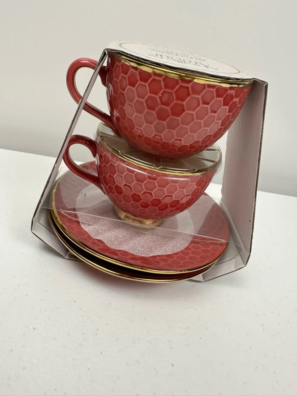 Abeille & Amour Luxury Teaware-Set of 2 Espresso Cups & Saucers - Red‎ Porcelain
